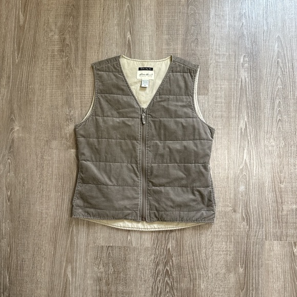 Vintage Eddie Bauer 100% Cotton Collins Bay Quilted Corduroy Taupe Vest Size XS - Picture 2 of 11